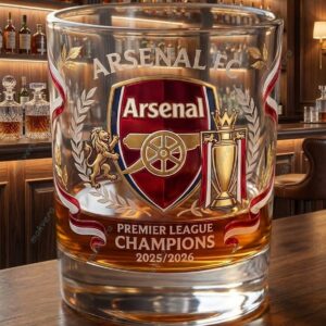 Arsenal Premier League Champions 2026 Whiskey Glass 2