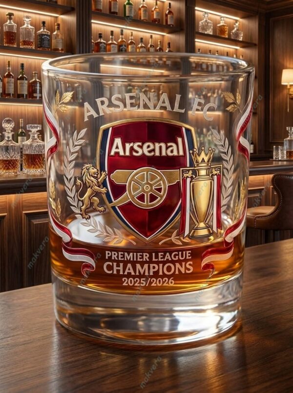 Arsenal Premier League Champions 2026 Whiskey Glass - Makvera Store