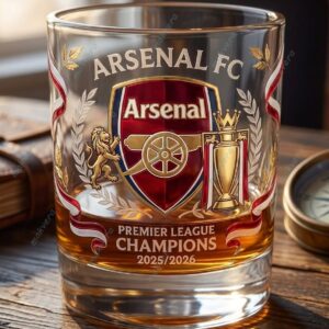 Arsenal Premier League Champions 2026 Whiskey Glass