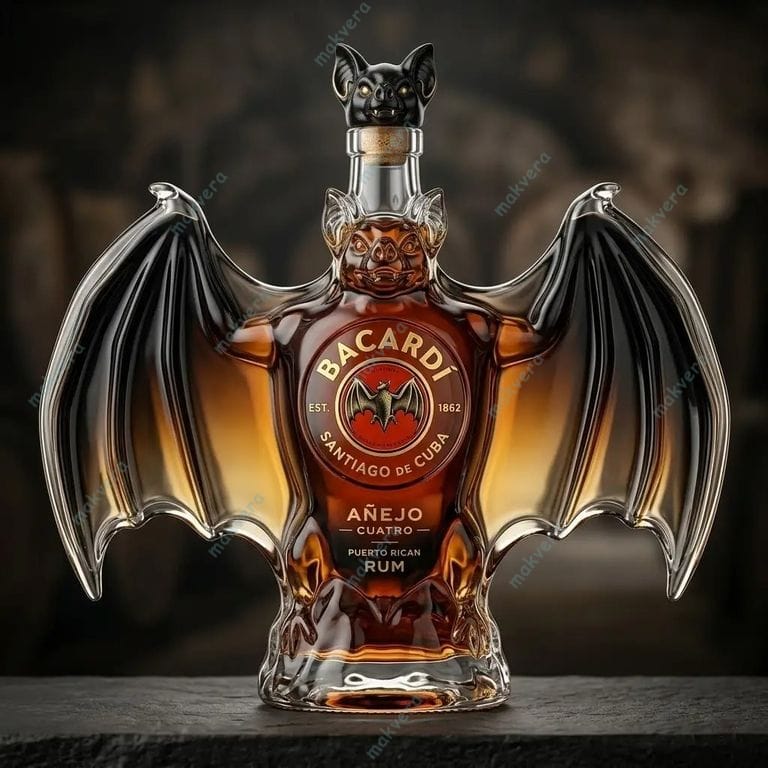BACARDÍ Rum Sculpted Bat Whiskey Bottle 2 BACARDÍ Rum Sculpted Bat Whiskey Bottle 2