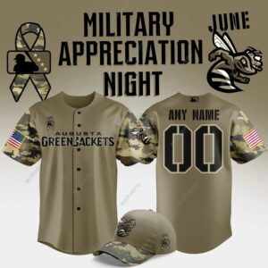 Custom Augusta GreenJacket Military Appreciation Night 2026 Baseball Jersey 1 Custom Augusta GreenJacket Military Appreciation Night 2026 Baseball Jersey 2