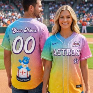 Houston Astros Care Bears Night Custom Baseball Jersey 1 Houston Astros Care Bears Night Custom Baseball Jersey 2