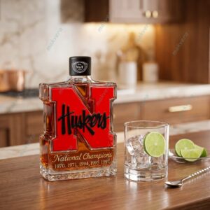 Nebraska Cornhuskers 5-Time National Champions Whiskey Bottle