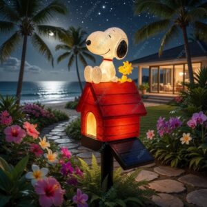 Snoopy and Woodstock House Light Garden Stake 2