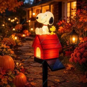 Snoopy and Woodstock House Light Garden Stake