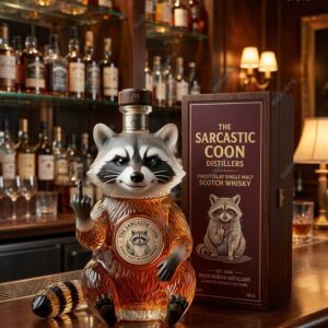 The Sarcastic Coon Raccoon Custom Whiskey Bottle
