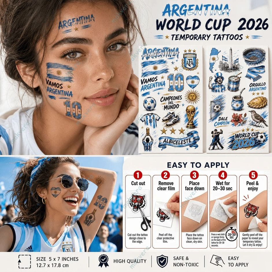 Argentina World Cup 2026 Temporary Tattoos 2 Argentina World Cup 2026 Temporary Tattoos 2