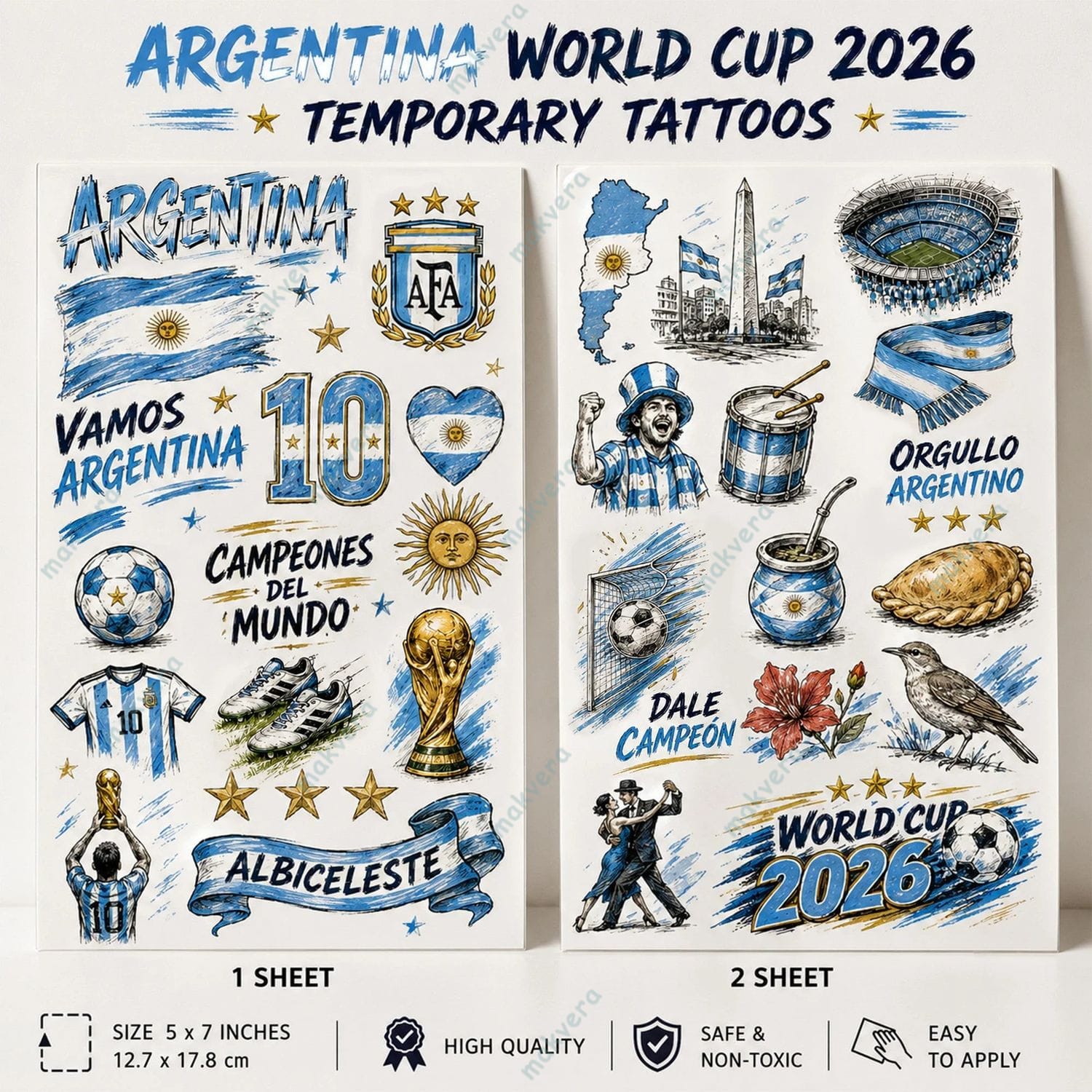 Argentina World Cup 2026 Temporary Tattoos 5 Argentina World Cup 2026 Temporary Tattoos 5