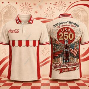 Coca Cola USA 250 Years Of Freedom Patriotic Polo Shirt 3