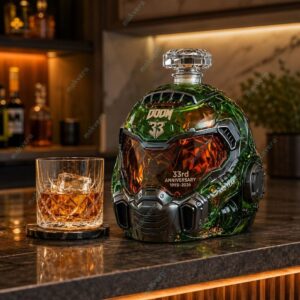 Doom Slayer RIP And Tear 33rd Anniversary Helmet Whiskey Bottle 2