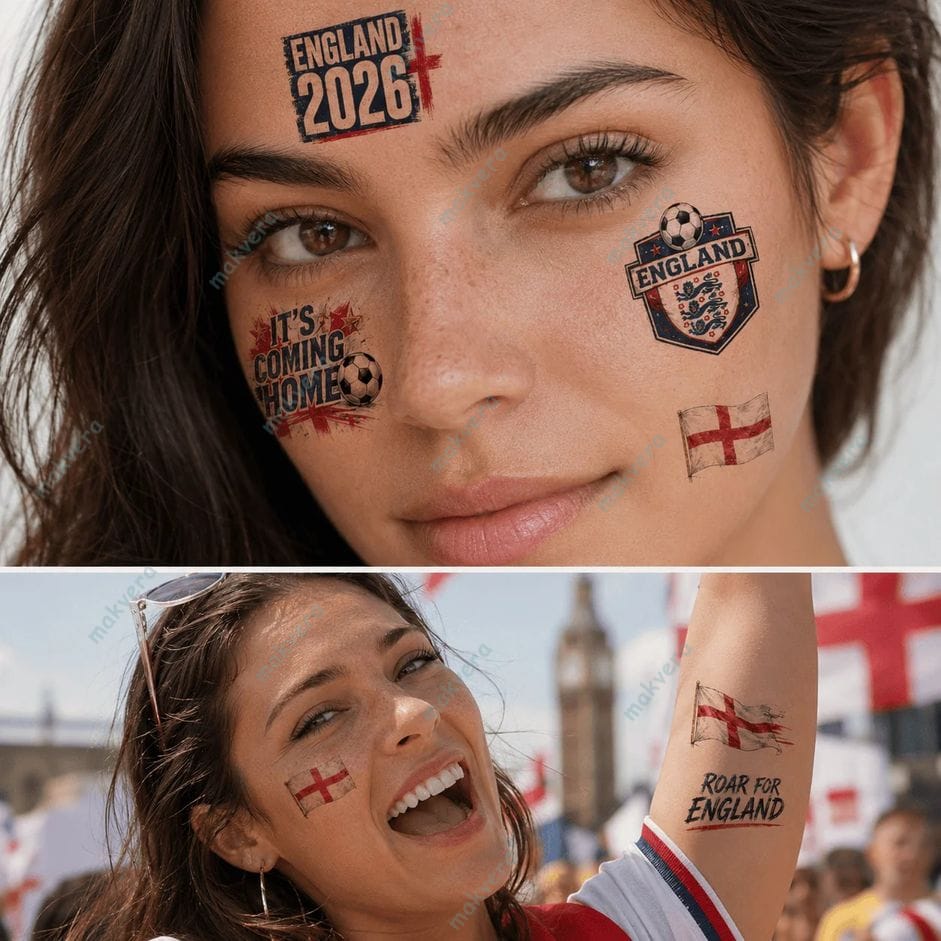 England World Cup 2026 Temporary Tattoos 3 England World Cup 2026 Temporary Tattoos 3