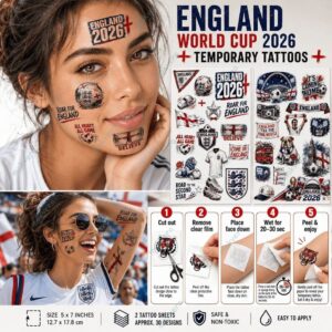 England World Cup 2026 Temporary Tattoos