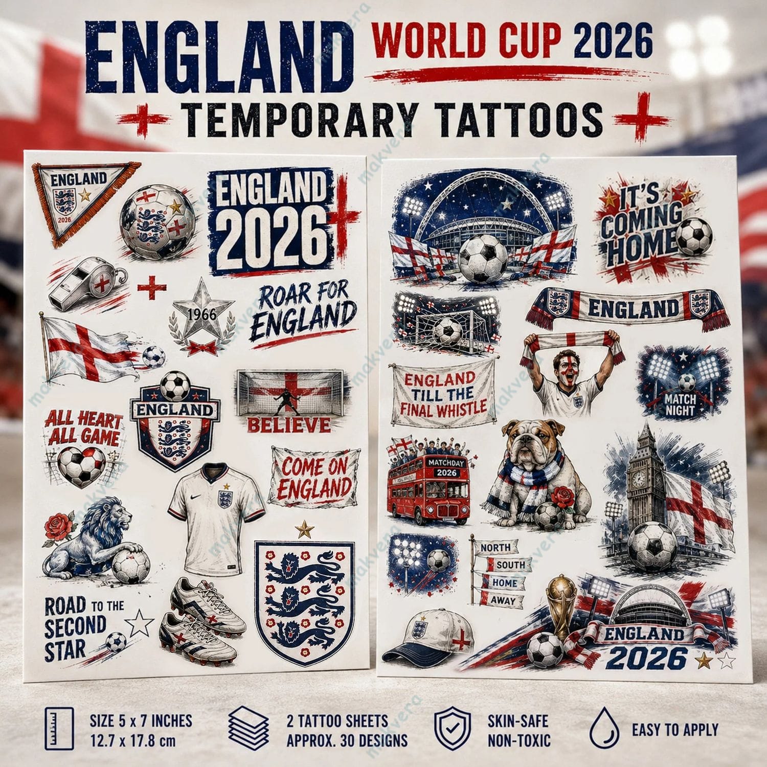 England World Cup 2026 Temporary Tattoos 4 England World Cup 2026 Temporary Tattoos 4