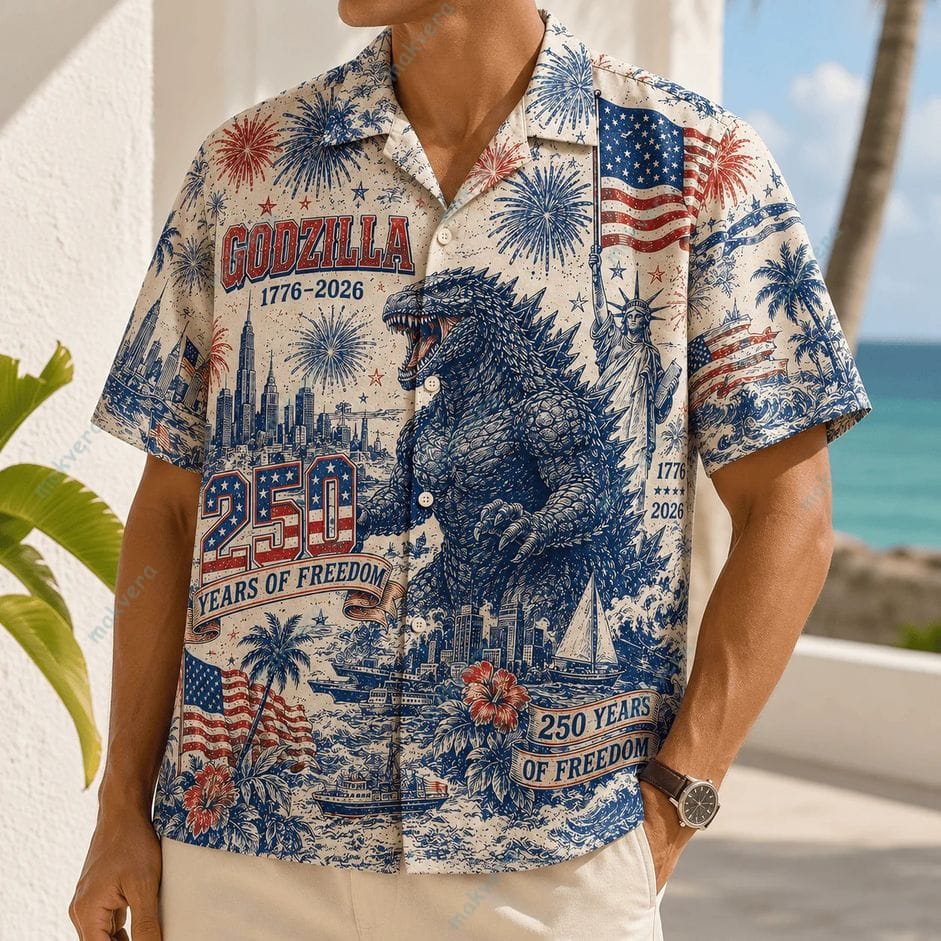 Godzilla 250 Years Of Freedom 2026 Hawaiian Shirt Godzilla 250 Years Of Freedom 2026 Hawaiian Shirt