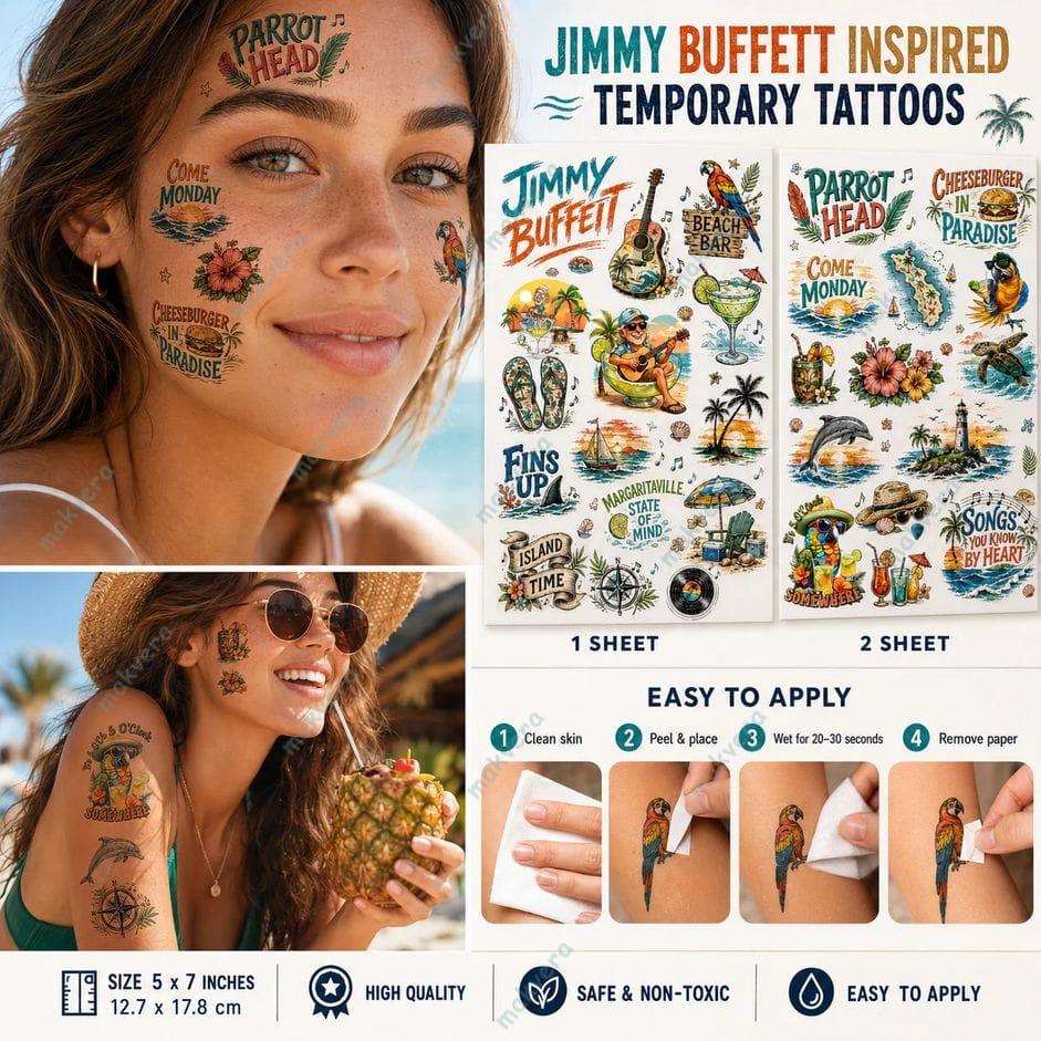 Jimmy Buffett Inspired Temporary Tattoo 2 Jimmy Buffett Inspired Temporary Tattoo 2