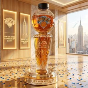 New York Knicks 2026 NBA Finals Champions Larry O’Brien Trophy Whiskey Bottle