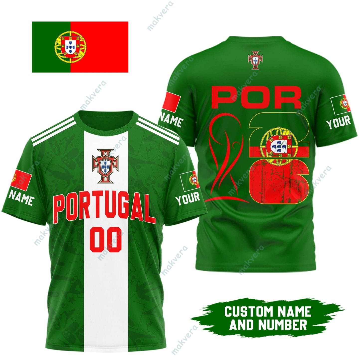 Portugal National Team World Cup 2026 Custom 3D Shirt 2 Portugal National Team World Cup 2026 Custom 3D Shirt 2