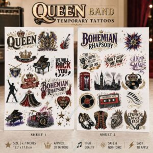 Queen Band Bohemian Rhapsody Inspired Temporary Tattoo 3 Queen Band Bohemian Rhapsody Inspired Temporary Tattoo 4