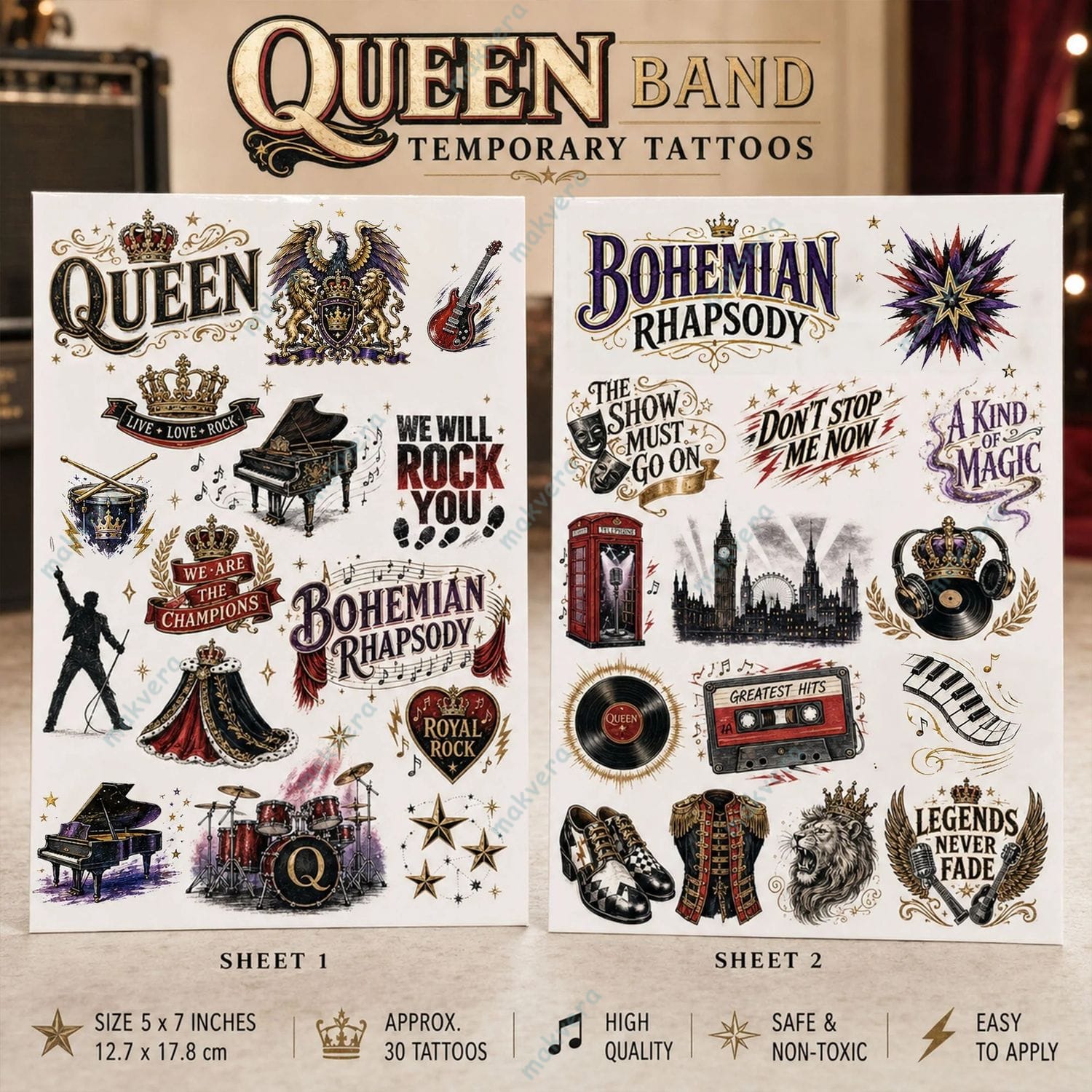 Queen Band Bohemian Rhapsody Inspired Temporary Tattoo 4 Queen Band Bohemian Rhapsody Inspired Temporary Tattoo 4