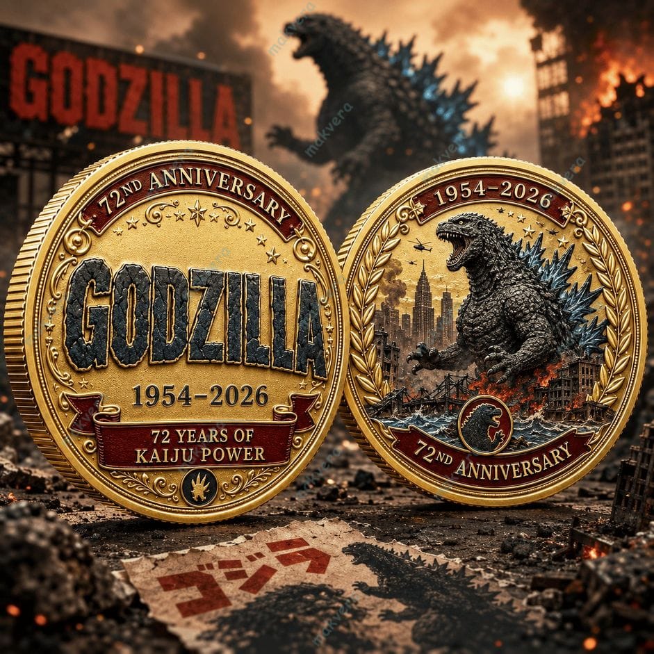 Godzilla 72 Years Of Kaiju Power 1954-2026 Coin 3 Godzilla 72 Years Of Kaiju Power 1954-2026 Coin